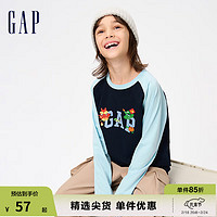 GapGap男童冬季新年LOGO纯棉长袖T恤儿童装龙年新春宽松上衣889912 海军蓝 120cm(XS)亚洲尺码