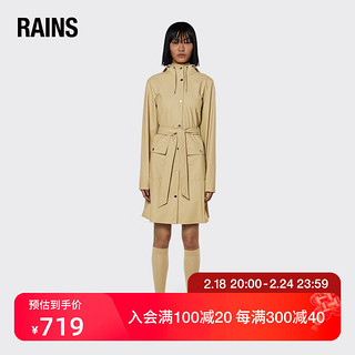 RAINS 女士休闲防水风衣 时尚简约中长款雨衣外套 Curve W Jacket 沙砾棕 M