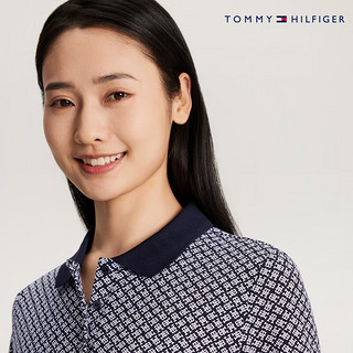 TOMMY HILFIGER24春季女装珠地网眼通勤满印直筒合身POLO连衣裙41783 黑白刺绣0G1 S