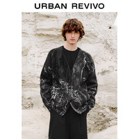 URBAN REVIVO UR2024春季男装潮牌撞色提花图案超宽松针织开衫UML940006 深灰 S(XS-S)