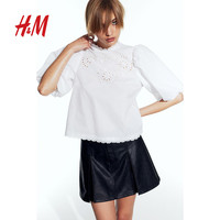 H&M女装2024春季中腰休闲宽松百褶迷你半身裙1233057 黑色 155/60A