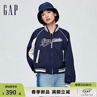 Gap女装春季2024LOGO学院风短款棒球领夹克活力外套888453 海军蓝 160/80A(S)亚洲尺码