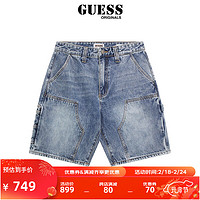 GUESS Originals 24年男女同款拼接款牛仔短裤-M4GG40D4XY0 F7WJ-蓝色 29