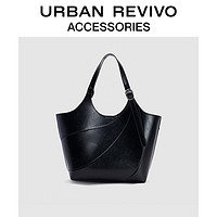 URBAN REVIVO2024春季女士大容量皮质托特单肩包UAWB40010 黑色