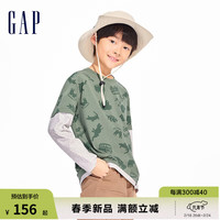 Gap男童2024春季新款撞色高弹拼接假两件长袖T恤儿童装上衣890220