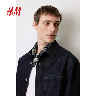 H&M男装2024春季标准版型外套式牛仔衬衫1211685 深牛仔蓝 165/84A