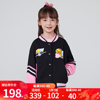 B.Duck小黄鸭童装女童棒球服外套春秋款2024儿童时髦夹克上衣 黑色 110cm