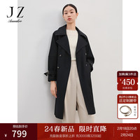 玖姿·安娜蔻清爽简约英伦风落肩收腰经典风衣外套2024春季 素黑 2XL