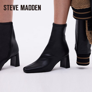 STEVE MADDEN/思美登冬季时尚弹力粗跟方头短靴瘦瘦靴 HUSH 黑色 34