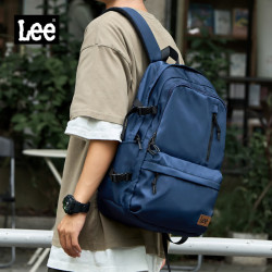 Lee 潮流双肩包男高中大书包女休闲背包大容量旅行电脑包藏青色