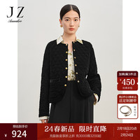玖姿·安娜蔻优雅千金华贵丝绒宽松圆领棉服休闲外套女2024春季新款 素黑 XS