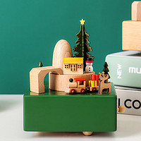 实木质音乐盒 绿色圣诞小火车-《圣诞快乐》