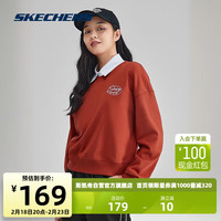 斯凯奇Skechers女子圆领短款卫衣复古经典百搭舒适休闲运动上衣 沃红色/02A0 XL