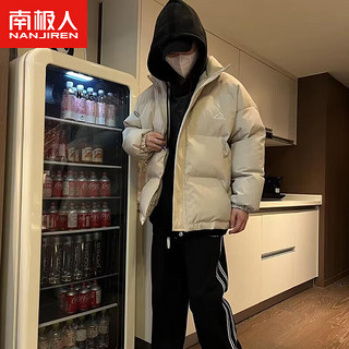 南极人棉服男冬季加厚港风潮牌宽松外套男士立领棉衣面包服棉袄晋江男装 加厚款黑色 XL