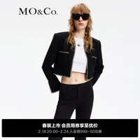 MO&Co.2024春重工金属嵌边细闪粗花呢垫肩廓形外套MBD1COT008 黑色 S/160