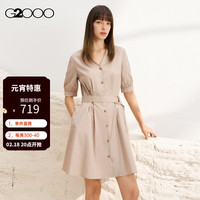 G2000 纵横两千 女装SS24商场棉质顺滑配腰带V领衬衫式连衣裙 顺滑面料-棕色衬衫连衣裙36寸 34