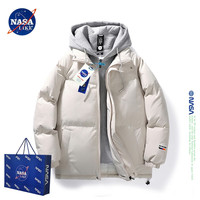 NASA LIKE潮牌棉服男冬季宽松连帽棉衣华夫格外套加厚面包服男士棉袄子 米色 XL 135-160斤