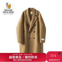 William fox&sons威廉福克斯70%初剪精纺羊毛双面呢英伦复古经典双排扣毛呢大衣男 卡其色 180/XL