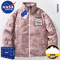 NASA MARVEL羽绒服男冬季外套加厚面包服休闲装百搭户外立领男装 粉色 L-（121斤-140斤）