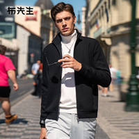 布先生拉链立领侧边口袋加厚羊毛外套冬毛衣开衫男BT12235 黑色 XXL/185