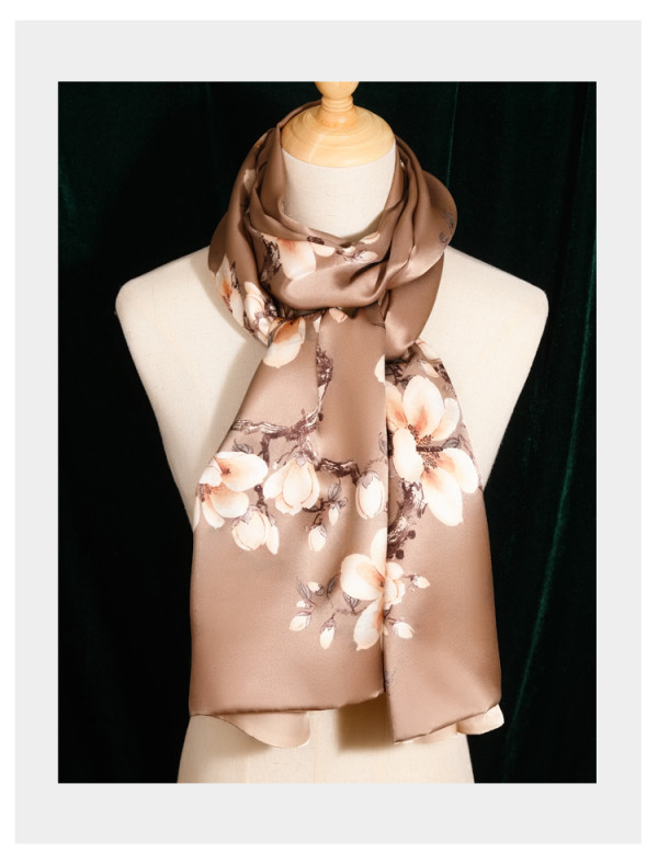 吴蚕里 真丝披肩女带盘扣双层双面印花桑蚕丝丝巾礼盒装好看的女士