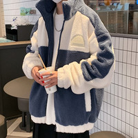 摘星少年衣服秋冬季羊羔绒棉衣外套羊羔毛加绒加厚宽松棉袄男生冬装棉服 雾霾蓝A【立领】 XL 115斤-140斤 优先发货
