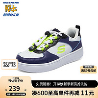 Skechers斯凯奇儿童休闲板鞋春秋透气男女童时尚小白鞋319499L/405232L 蓝色/多彩色/BLMT 34