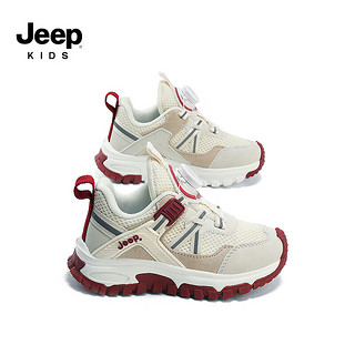 Jeep吉普女童运动鞋春款透气男童跑步鞋轻便2024春季旋钮儿童鞋子 米红 29码 内长约18.7cm