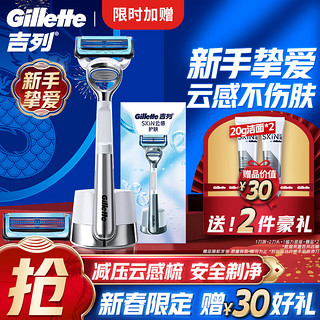 PLUS会员：Gillette 吉列 云感手动剃须刀 礼盒款 1光滑刀架+4刀头