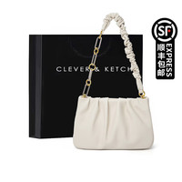 CLEVER & KETCH包包女包2023单肩包褶皱链条云朵包斜挎腋下包 米白色