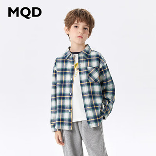 MQD 马骑顿 童装男大童24春学院风百搭格纹翻领衬衫 藏青格 130cm