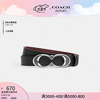 COACH 蔻驰 奥莱女士经典标志带扣腰带皮带 25MM 银色硬件/黑色 酒红色 M