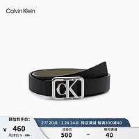 卡尔文·克莱恩 Calvin Klein Jeans女士时尚亮面金属带头荔枝纹牛皮腰带DC0524 234-太空黑 80