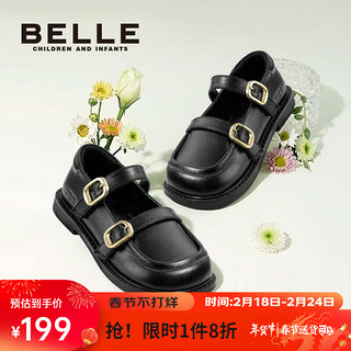 BeLLE 百丽 童鞋春季儿童皮鞋女童时尚乐福鞋中大童软底学生鞋 黑色35码