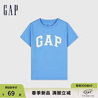 Gap男女童2024春季LOGO撞色纯棉圆领短袖T恤儿童装上衣890880 天蓝色 110cm(XXS)亚洲尺码