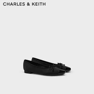 CHARLES&KEITH24春季CK1-70900507复古蝴蝶结芭蕾舞平底单鞋 BLACK TEXTURED黑色纹理 35