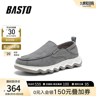 BASTO 百思图 2024夏季简约时尚布鞋平跟男休闲鞋DERH6BM4 灰色 38