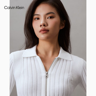 Calvin Klein Jeans24春夏女士休闲通勤双拉链POLO翻领针织开衫J223331 YAF-月光白 XS