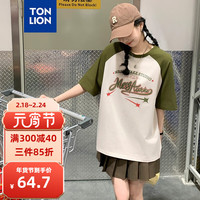 唐狮 TONLION女圆领插肩袖前胸学院字母短袖T恤WP