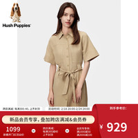 Hush Puppies暇步士女装2024夏天丝麻混纺垂坠感工装风日常休闲通勤连衣裙 130卡其 M