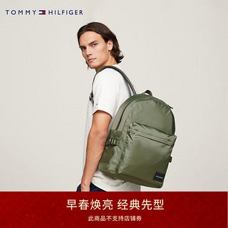 TOMMY HILFIGER 24春季男装经典方标户外运动旅行书包双肩包AM0AM12237 墨绿色MRK os