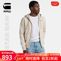 G-STAR RAW2024春季字母印花毛圈口袋连帽开衫男士长袖卫衣D24769 米白 XL