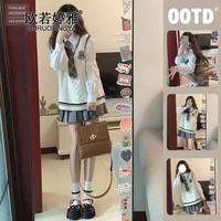 欧若婷雅 连衣裙女2022春秋女装韩版时尚盐系穿搭学院风针织马甲百褶裙JK制服小个子洋气减龄套装 马甲+衬衫+百褶裙 S