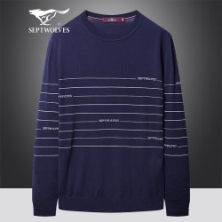 septwolves七匹狼毛衣男春季条纹针织衫男士圆领商务休息毛衫男装上衣