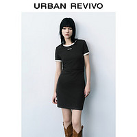 URBAN REVIVO UR2024春季女装潮流字母撞色圆领修身褶皱连衣裙UWV740010 深灰 XS