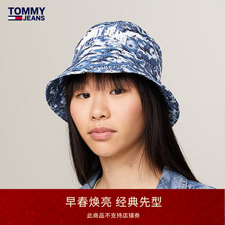 TOMMY JEANS 24春季女装纯棉海边度假风满印刺绣渔夫帽AW0AW16227 多色0GY OS