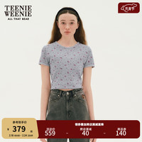 Teenie Weenie小熊女装2024春装华夫格短袖T恤碎花满印打底衫 灰色 160/S