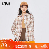 Semir 森马 长袖衬衫女中长款宽松衣服春秋复古格子衬衣港风102522105002 M