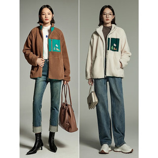 初语加厚仿羊羔绒拉链外套女2023年冬季新款复古泰迪熊加绒厚夹克