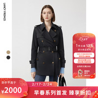 朗姿法式复古流行正肩高级感气质休闲外套2024年春收腰风衣女 黑色 L